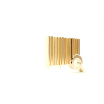 Gold Search barcode icon isolated on white background. Magnifying glass searc Illustrazione stock