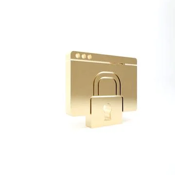 Gold Secure your site with HTTPS, SSL icon isolated on white background. Inte 库存插图