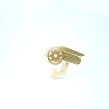 Gold Security camera and gear icon isolated on white background. Adjusting ap Illustrazione stock
