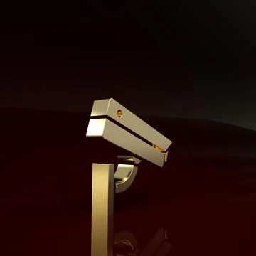 Gold Security camera icon isolated on brown background. Minimalism concept. 3 Illustrazione stock