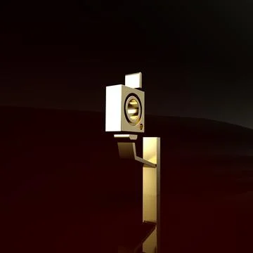 Gold Security camera icon isolated on brown background. Minimalism concept. 3 Stock Illustration