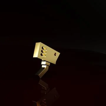 Gold Security camera icon isolated on brown background. Minimalism concept. 3d Stock Illustration