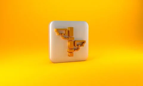 Gold Security camera icon isolated on yellow background. Silver square button Stock Illustration
