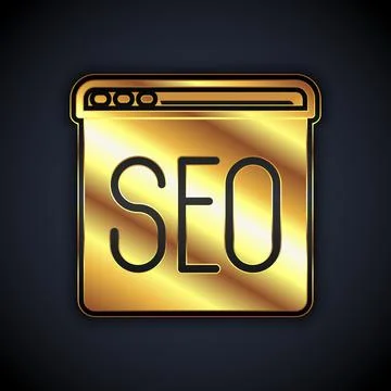 Gold SEO optimization icon isolated on black background. Vector Stock Illustration