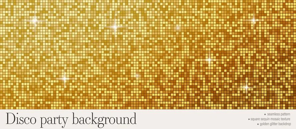 Gold sequin panel background. Seamless square mosaic tiles and glittering s.. Stock Illustration