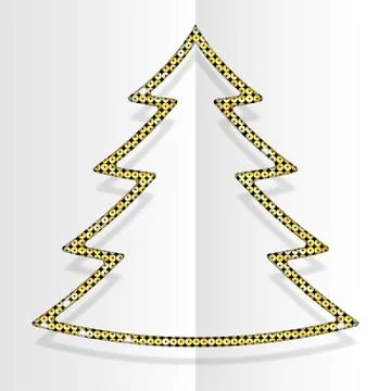 Gold Sequins Christmas Tree. Winter. New Year. Stock Illustration