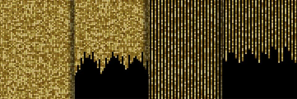 Gold Sequins Vector Seamless Patterns and Borders Set. Holiday Backgrounds Stock Illustration