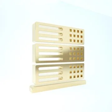Gold Server, Data, Web Hosting icon isolated on white background. 3d illustra 스톡 일러스트
