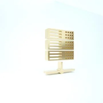 Gold Server, Data, Web Hosting icon isolated on white background. 3d illustra Stock Illustration