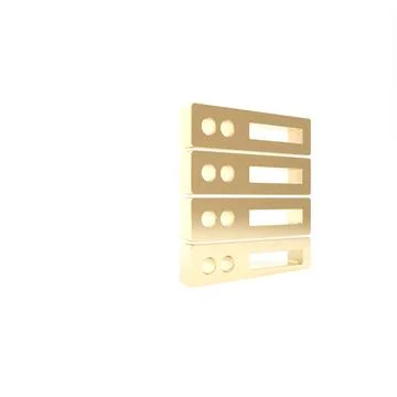 Gold Server, Data, Web Hosting icon isolated on white background. 3d illustra Illustrazione stock