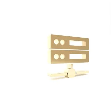 Gold Server, Data, Web Hosting icon isolated on white background. 3d illustra 스톡 일러스트