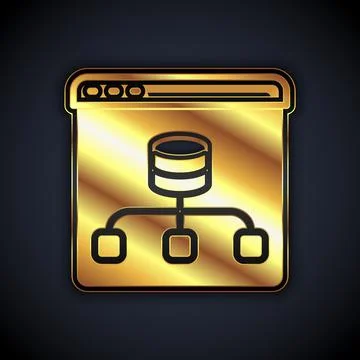 Gold Server, Data, Web Hosting icon isolated on black background. Vector Stock Illustration