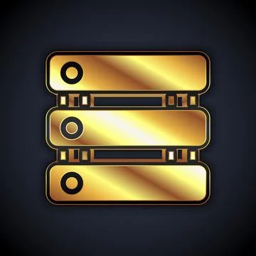 Gold Server, Data, Web Hosting icon isolated on black background. Vector Illustrazione stock