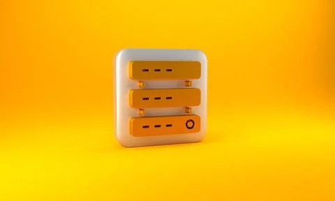 Gold Server, Data, Web Hosting icon isolated on yellow background. Silver square Stock Illustration