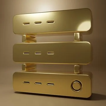 Gold Server, Data, Web Hosting icon isolated on brown background. Minimalis.. Illustrazione stock
