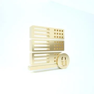 Gold Server security with closed padlock icon isolated on white background. S Stock Illustration