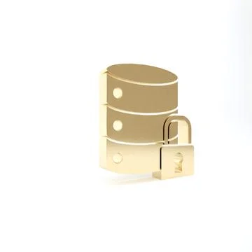 Gold Server security with closed padlock icon isolated on white background. S 스톡 일러스트