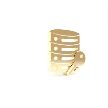 Gold Server security with key icon isolated on white background. Security, sa 스톡 일러스트