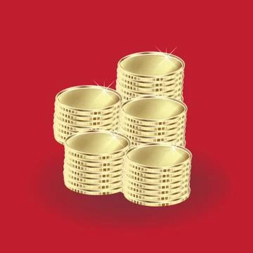 Gold set of coins on red background, vector icon Stock Illustration