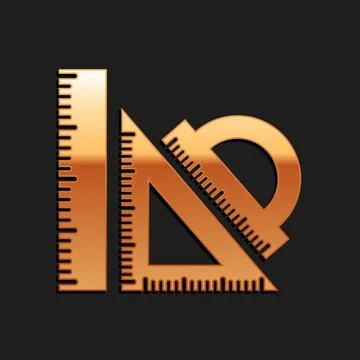 Gold Set ruler, triangular ruler and protractor icon isolated on black Illustrazione stock