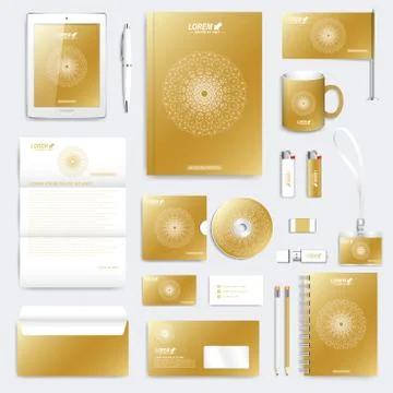 Gold set of vector corporate identity template. Modern business stationery mock Stock Illustration