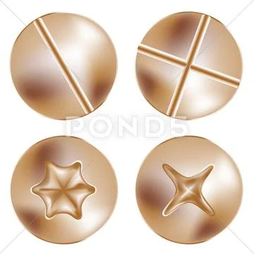 Gold several screw and thumbtack heads Stock Illustration