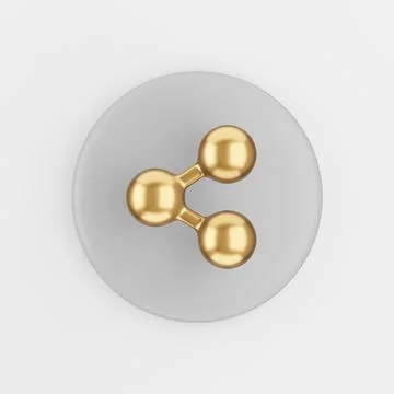 Gold share icon. 3d rendering gray round key button, interface ui ux element. 스톡 일러스트