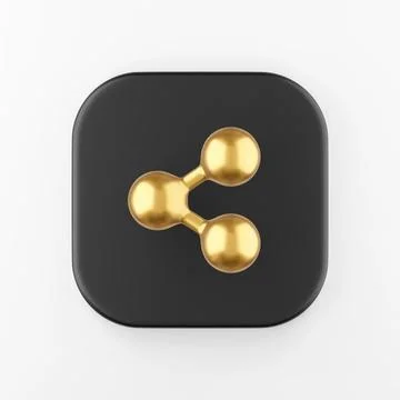 Gold share icon. 3d rendering black square key button, interface ui ux elemen Stock Photos