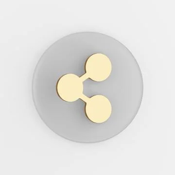 Gold share icon in flat style. 3d rendering gray round key button, interface  Stock Illustration