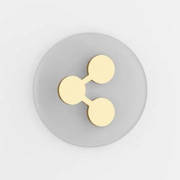Gold share icon in flat style. 3d rendering gray round key button, interfac.. Stock Illustration