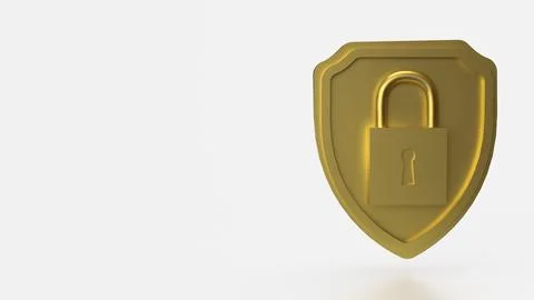 The Gold shield and Lock for Security concept 3d Rendering. Foto stock