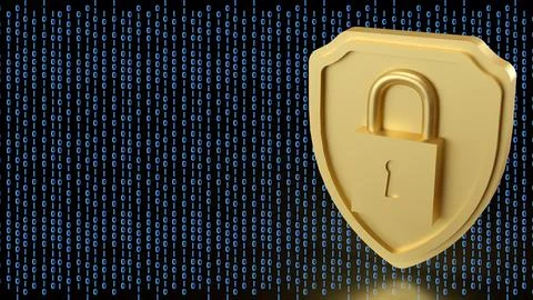 The Gold shield and Lock for Security concept 3d Rendering. Foto stock