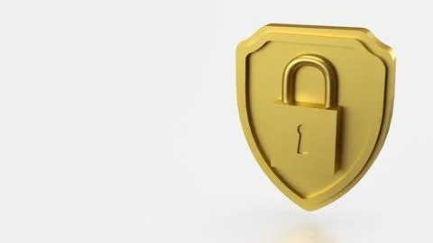 The Gold shield and Lock for Security concept 3d Rendering. Foto stock