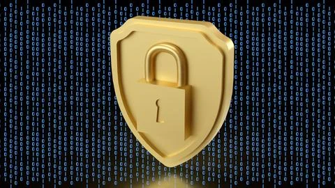 The Gold shield and Lock for Security concept 3d Rendering. Foto stock