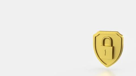 The Gold shield and Lock for Security concept 3d Rendering. Foto stock