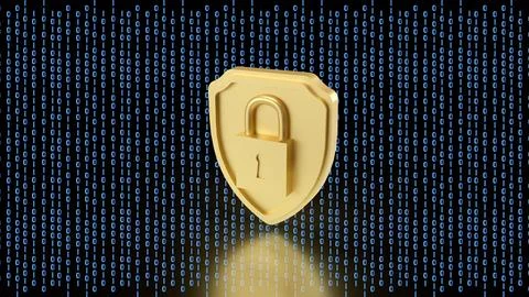 The Gold shield and Lock for Security concept 3d Rendering. Foto stock