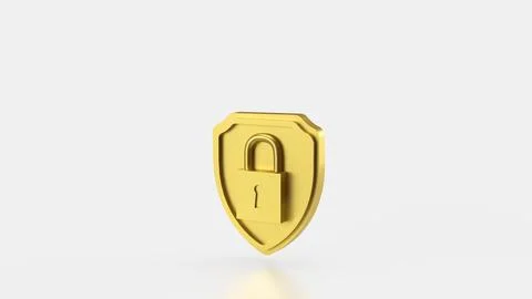 The Gold shield and Lock for Security concept 3d Rendering. Foto stock