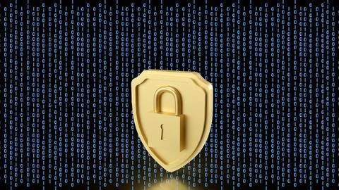 The Gold shield and Lock for Security concept 3d Rendering. Foto stock
