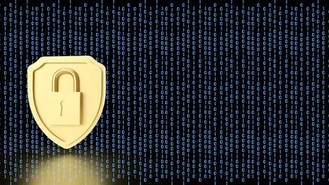 The Gold shield and Lock for Security concept 3d Rendering. Foto stock