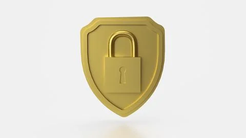 The Gold shield and Lock for Security concept 3d Rendering. Foto stock