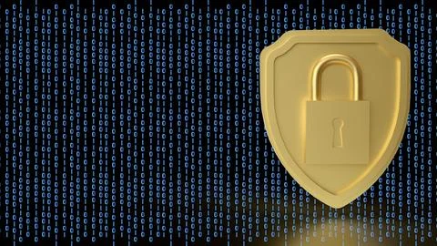 The Gold shield and Lock for Security concept 3d Rendering. Foto stock