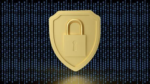 The Gold shield and Lock for Security concept 3d Rendering. Foto stock