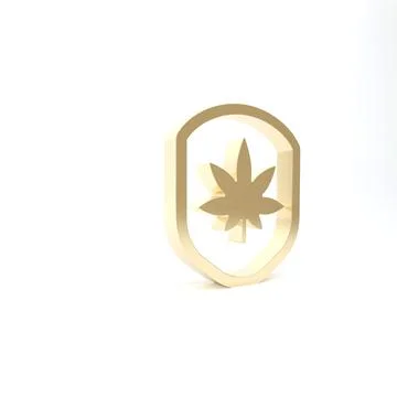 Gold Shield and marijuana or cannabis leaf icon isolated on white background. Stock Illustration
