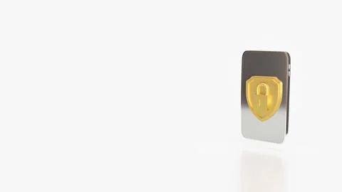 The Gold shield and Mobile for Security concept 3d Rendering. Foto stock