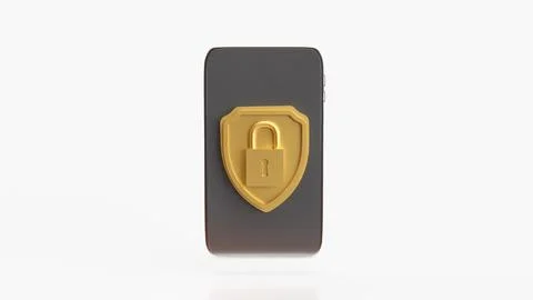 The Gold shield and Mobile for Security concept 3d Rendering. Foto stock