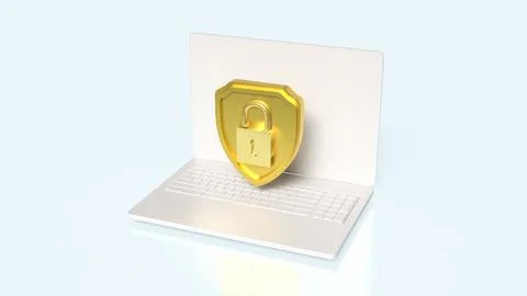 The Gold Shield and note book for Business or security concept 3d Rendering. Illustrazione stock