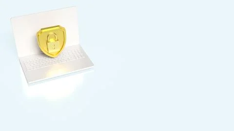 The Gold Shield and note book for Business or security concept 3d Rendering. Illustrazione stock