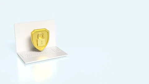 The Gold Shield and note book for Business or security concept 3d Rendering. Stock Illustration