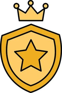Gold Shield Badge with King Crown and Star and Black Outline for Premium Sec Stock Illustration