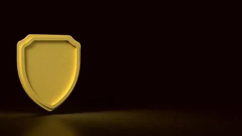 The gold shield on Black Background for security concept 3d rendering. Stock Illustration